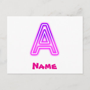 Neon-Buchstabe A Monogramm Leuchtendes Lila Rosa I Postkarte