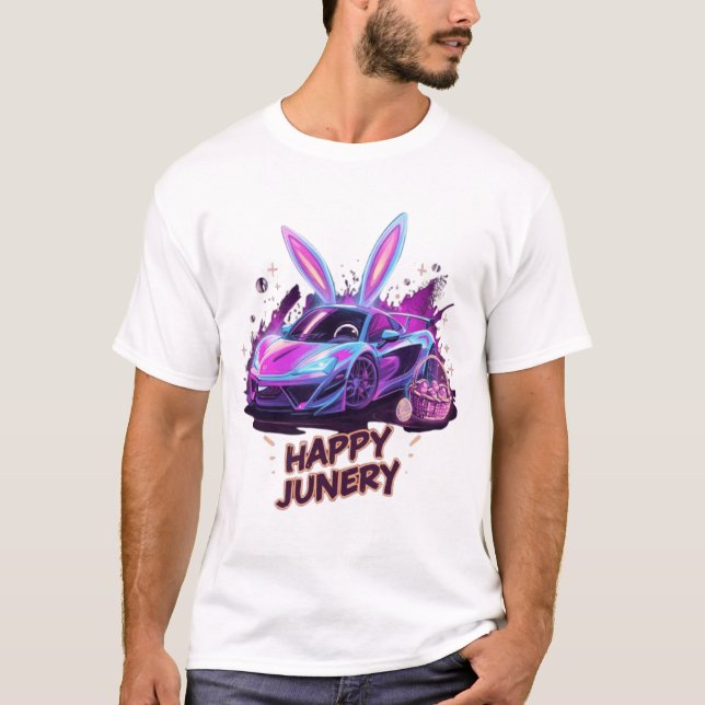 Neon Bunny-Drive | "Happy Junery" T-Shirt Design (Vorderseite)