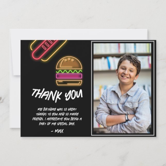 Neon Burger & Hotdog Thank You Card Dankeskarte (Vorderseite)