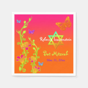Neon Butterfells & Blume Bat Mitzvah Napkins 2 Serviette