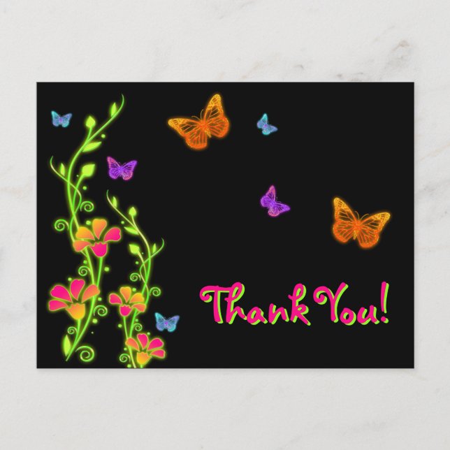 Neon Butterfells & Blume Vielen Dank für Ihre Post Postkarte (Vorderseite)