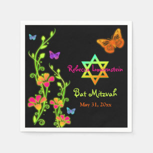 Neon Butterflies & Blume Bat Mitzvah Napkins Serviette