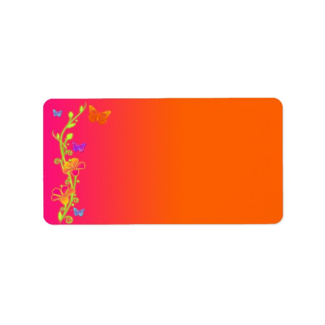 Neon Butterfly & Blume Blank Address Label Adressaufkleber (Vorne)