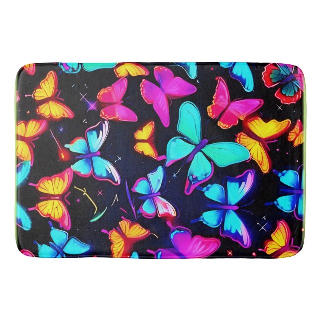Neon Butterfly Pattern Badematte (Vorderseite)