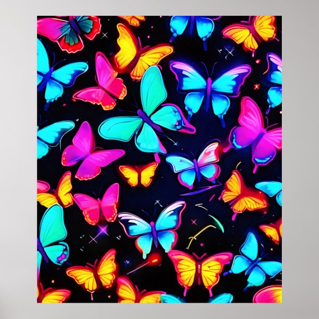 Neon Butterfly Pattern Poster (Vorne)