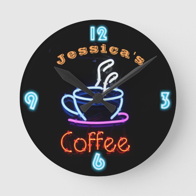 Neon CAFE CAFÉ Horloge personnalisée Ajouter un no (Recto)