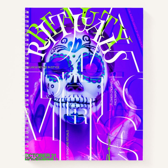 Neon Calavera Notebook - Tag des Toten Schädels Notizbuch (Vorderseite)