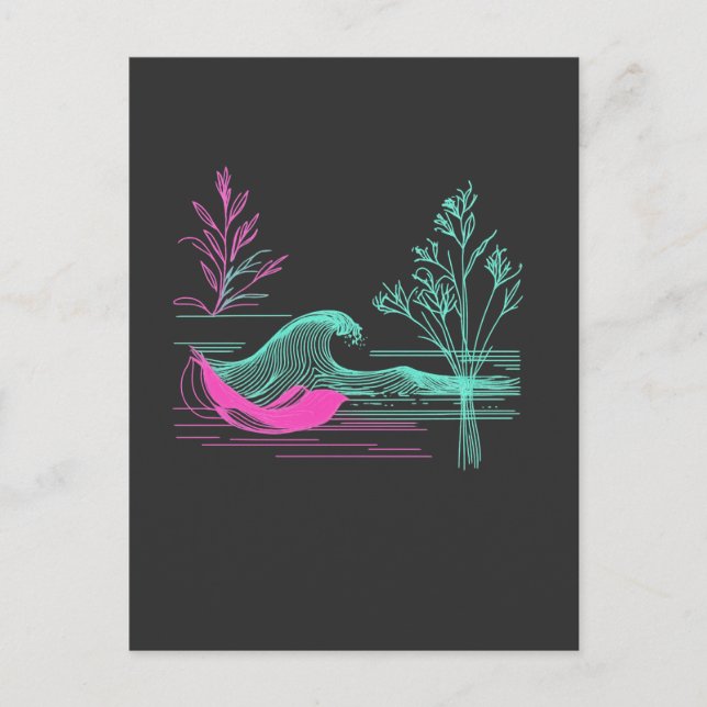 NEON CALM – Retro Wave & Botanical Line Art Postkarte (Vorderseite)