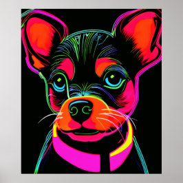 Neon Canine Puppy Art Poster
