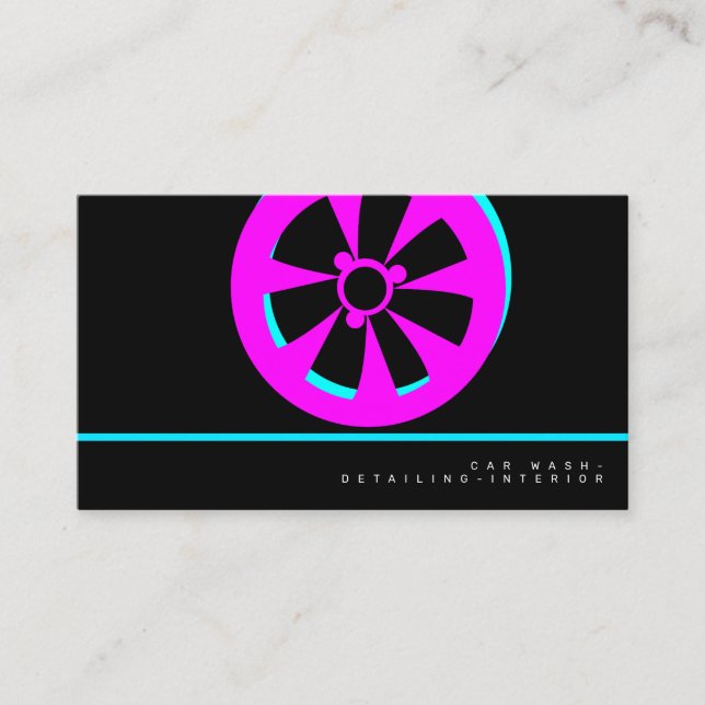 Neon Car Wash Räume Designer Rim Logo Visitenkarte (Vorderseite)