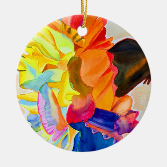 Neon Carnation Aquarell Blume Keramik Ornament (Vorne)