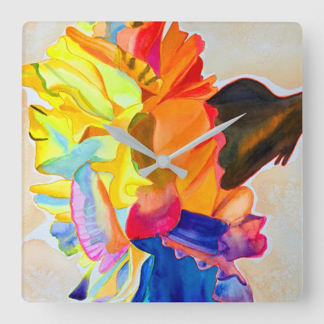Neon Carnation Aquarell Blume Quadratische Wanduhr (Vorderseite)