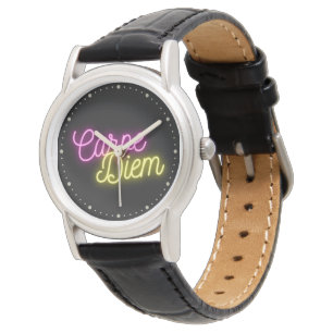 Neon Carpe Diem Word Art Armbanduhr