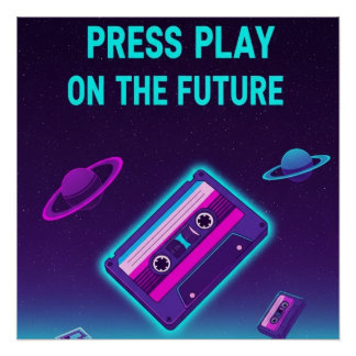 Neon Cassette Art Poster