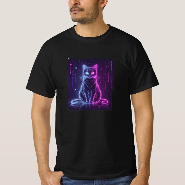 **Neon Cat Design – Glowing Futuristic Feline Art* T-Shirt (Vorderseite)