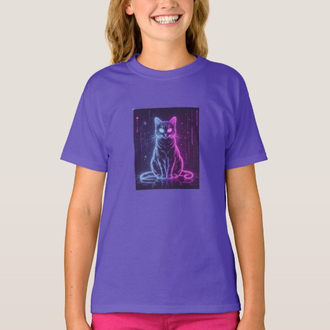 **Neon Cat Design – Glowing Futuristic Feline Art* T-Shirt (Vorderseite)