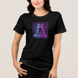 **Neon Cat Design – Glowing Futuristic Feline Art* Tri-Blend Shirt