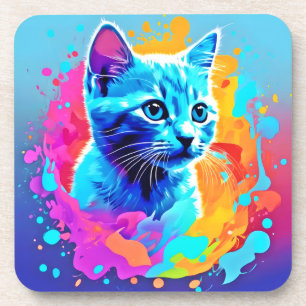 Neon Cat im Spritzer Getränkeuntersetzer