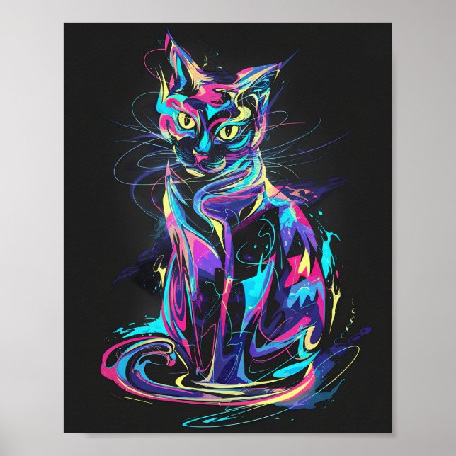 Neon Cat in Abstrakter Bewegung Poster (Vorne)
