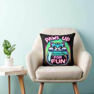 Neon Cat in Fishbowl Fun Kissen