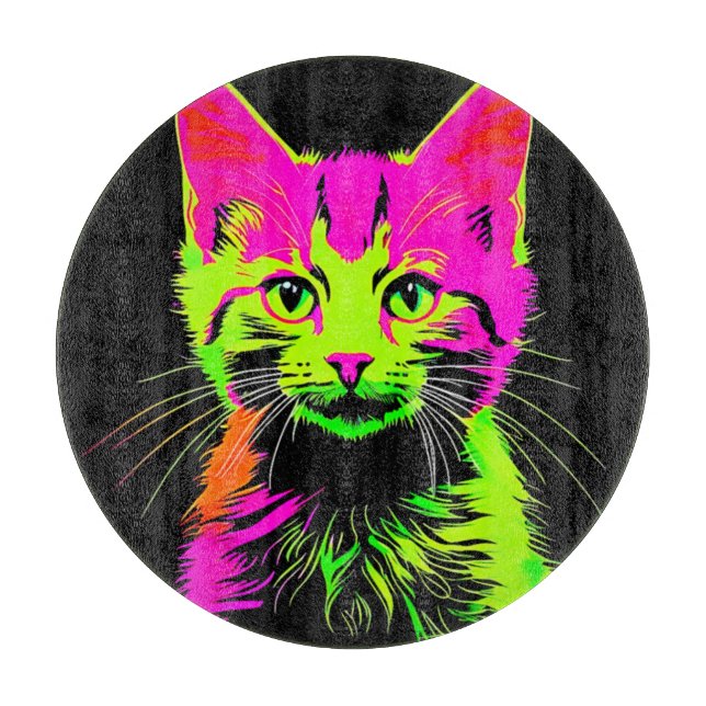 Neon Cat Portrait Schneidebrett (Vorderseite)