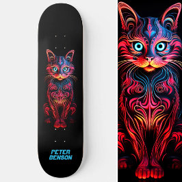 Neon Cat Tribal Tattoo Art Skateboard