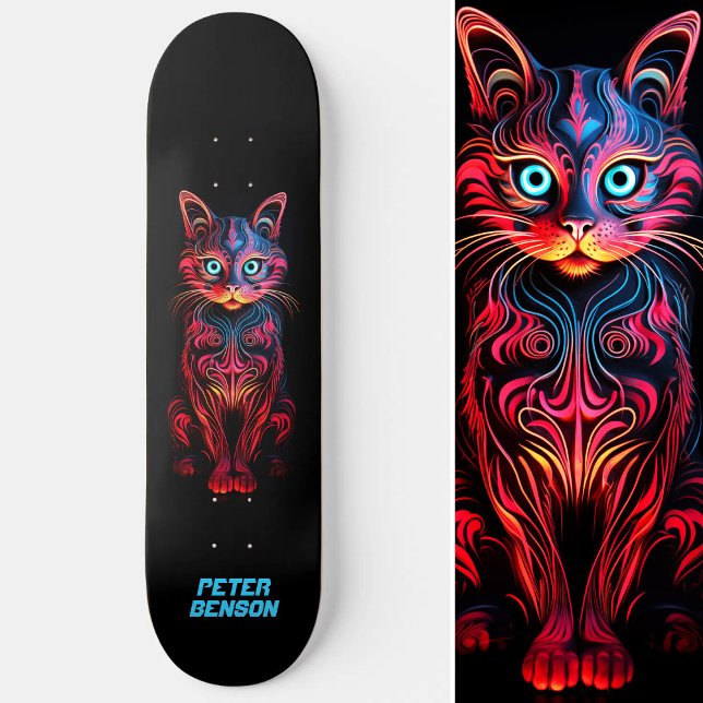 Neon Cat Tribal Tattoo Art Skateboard (Neon Cat Tribal Tattoo Art Skateboard)
