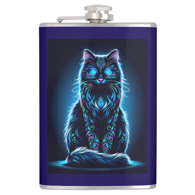 Neon Cat Vivid Background-97948 Flachmann (Vorderseite)