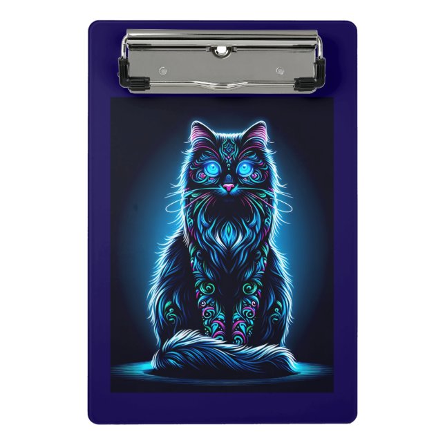 Neon Cat Vivid Background-97948 Mini Klemmbrett (Vorderseite)