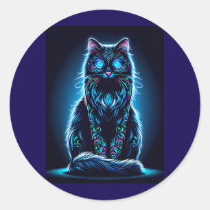 Neon Cat Vivid Background-97948 Runder Aufkleber