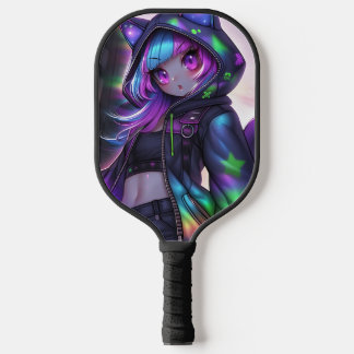 Neon Catgirl Pickleball Night Vibes Pickleball Schläger