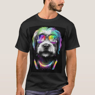Neon Cavoodle avec casque T-shirt noir