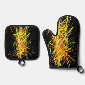 Neon Chaos Abstract Energy Explosion Ofenhandschuh & Topflappen-Set
