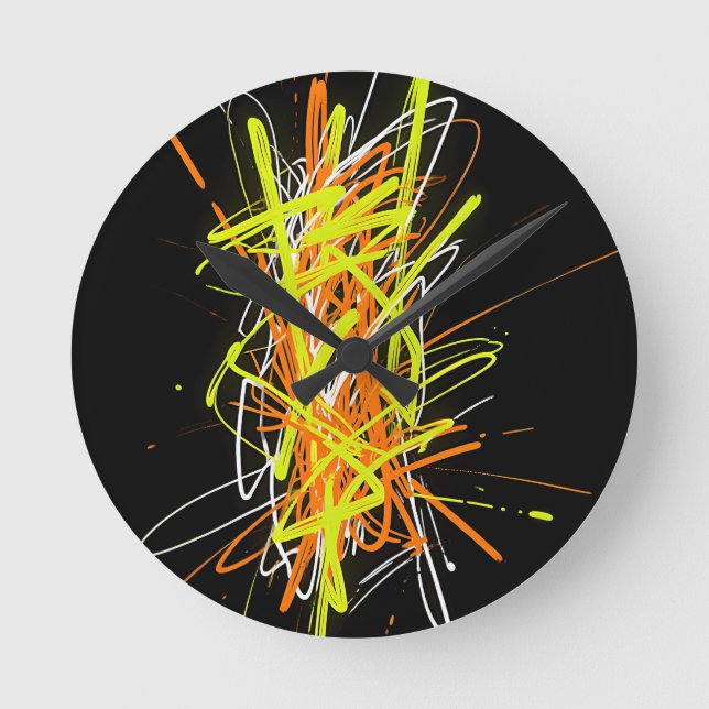 Neon Chaos Abstract Energy Explosion Runde Wanduhr (Vorderseite)