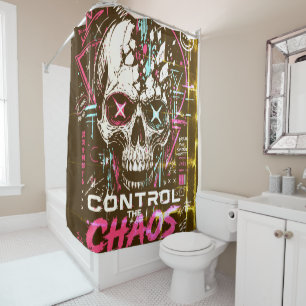 Neon-Chaos-Schädel Duschvorhang