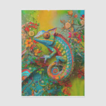 Neon Charlie Chameleon, Textile Regenwald Collage