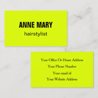 Neon Chartreuse Yellow Hairstylist Beauty Salon Visitenkarte