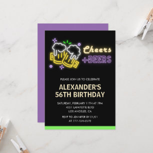 Neon Cheers Beer Black 56. Geburtstagseinladung Einladung