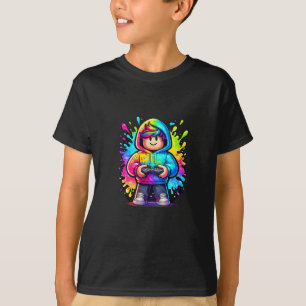 Neon Chibi Gamer Boy T-Shirt – RGB Cyberpunk