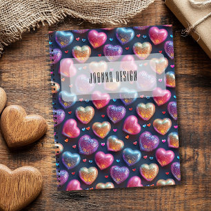Neon-Chic-puffy-Valentinsherz-Nachtblau Notizbuch