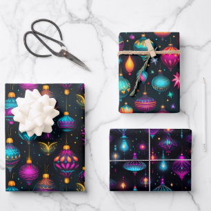 Neon Christmas Ornaments Geschenkpapier Set