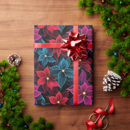 Neon Christmas Poinsettias Geschenkpapier