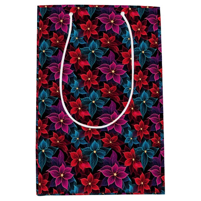 Neon Christmas Poinsettias Mittlere Geschenktüte (Vorderseite)