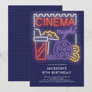Neon Cinema Night Birthday Einladung