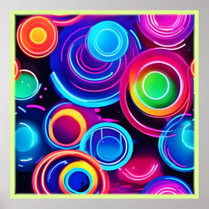 Neon Circles Abstrakt Art Poster
