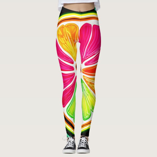 Neon Citrus Fruit Fiesta Leggings (Vorderseite)