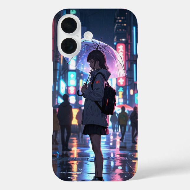 Neon City Girl iPhone 16 Hülle (Rückseite)