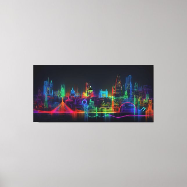 Neon City Skyline Leinwanddruck (Vorderseite)