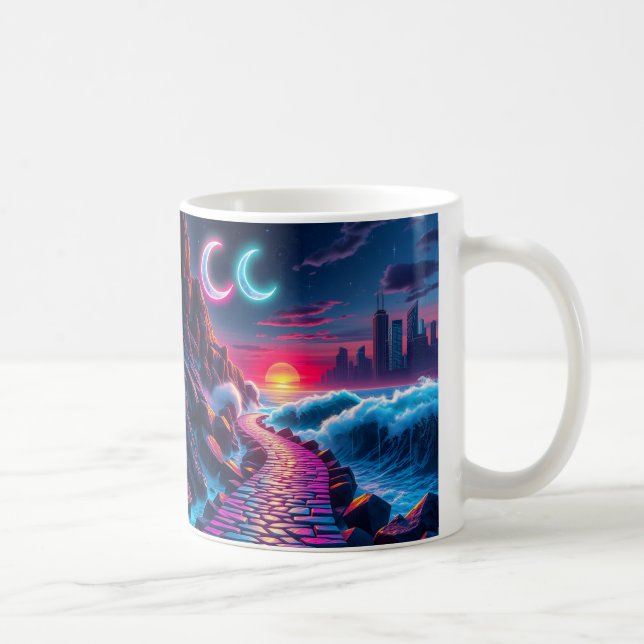 Neon City Skyline Pathway Coffee Cup Kaffeetasse (Rechts)