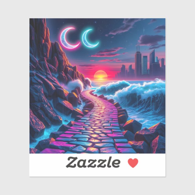 Neon City Skyline Pathway Stickers Aufkleber (Blatt)